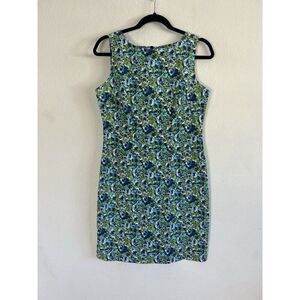 Caren Desiree Company Vintage 90s Blue & Green Floral Sleeveless A Line Dress 8